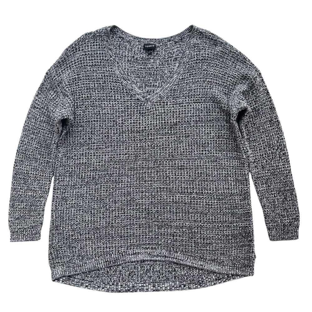 Torrid Women’s Plus Size 1X Gray Marled Slouchy Tunic Long Sleeve V-neck Sweater